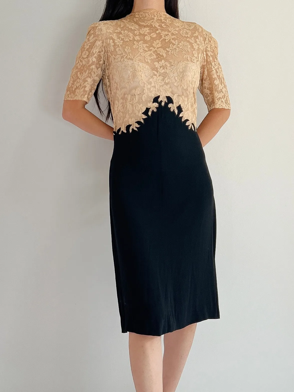 1930s Lace and Rayon Dress - XS