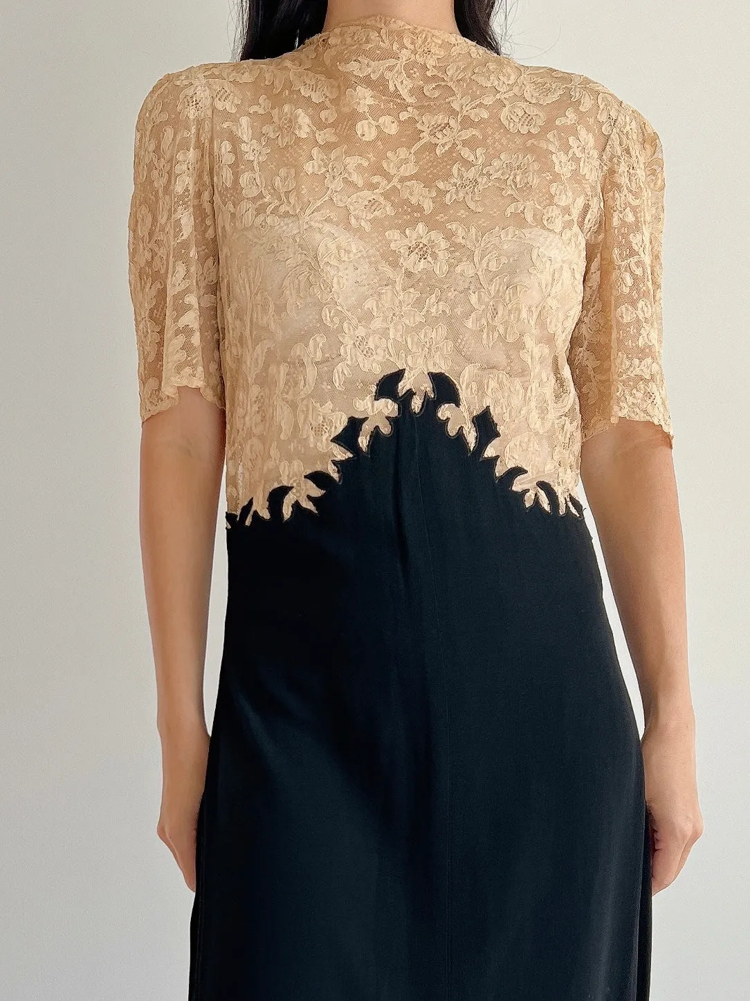 1930s Lace and Rayon Dress - XS