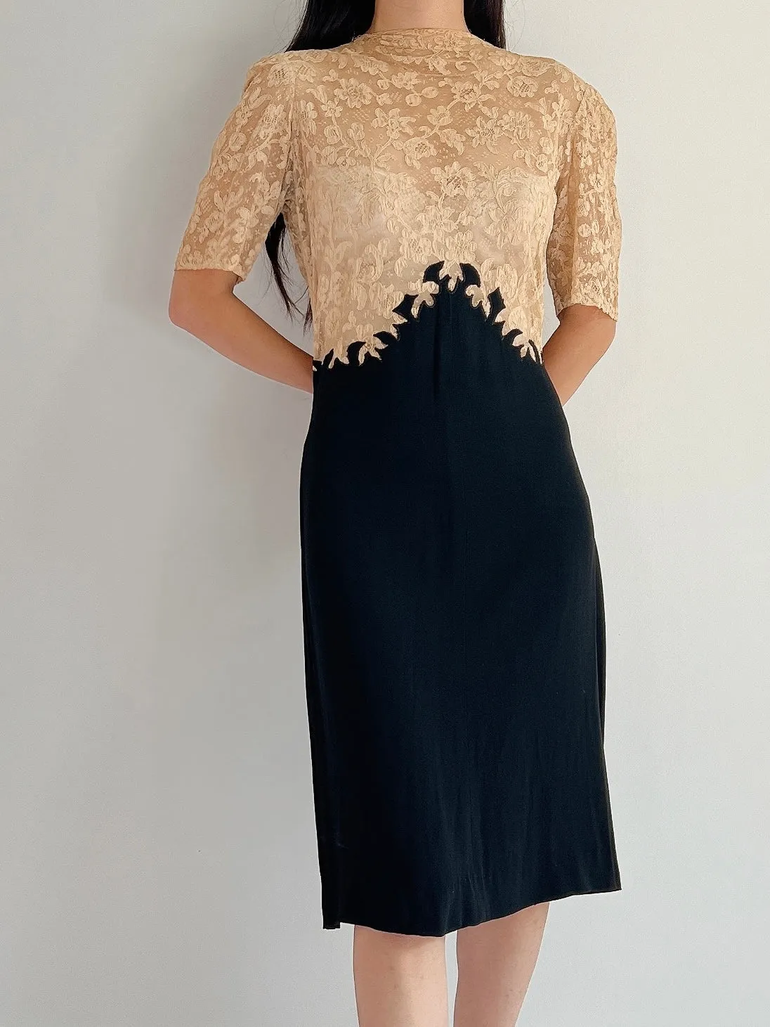 1930s Lace and Rayon Dress - XS