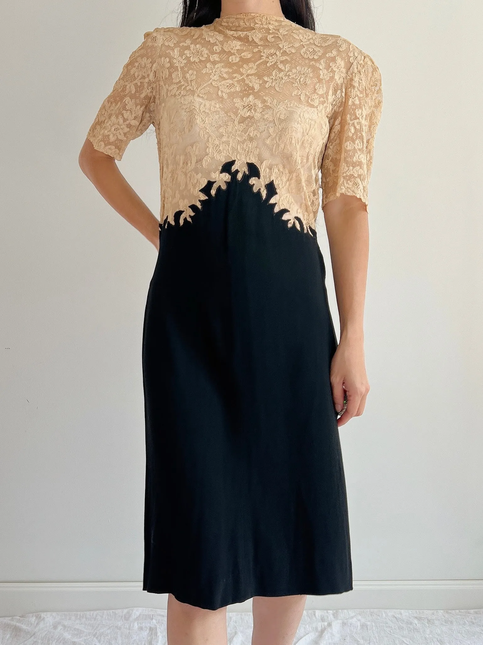 1930s Lace and Rayon Dress - XS