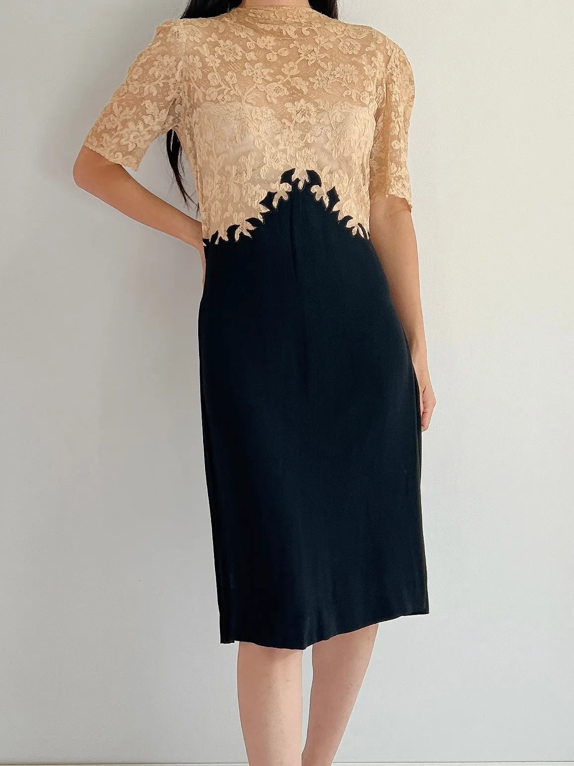 1930s Lace and Rayon Dress - XS