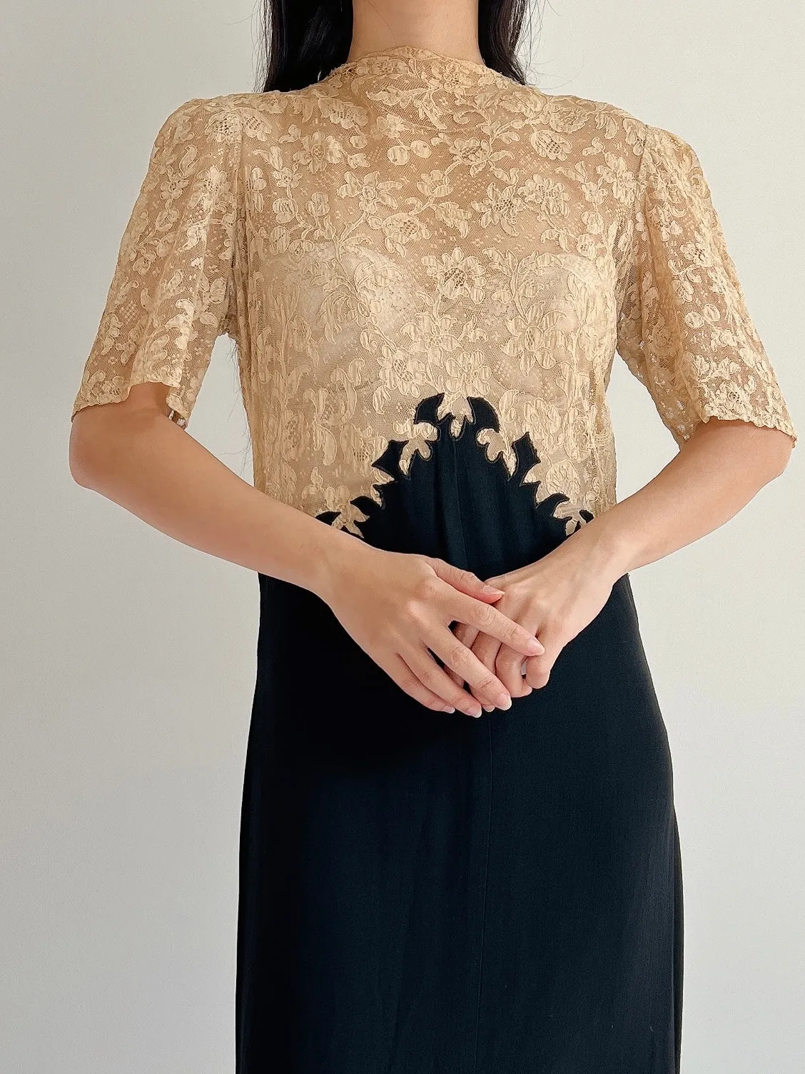1930s Lace and Rayon Dress - XS