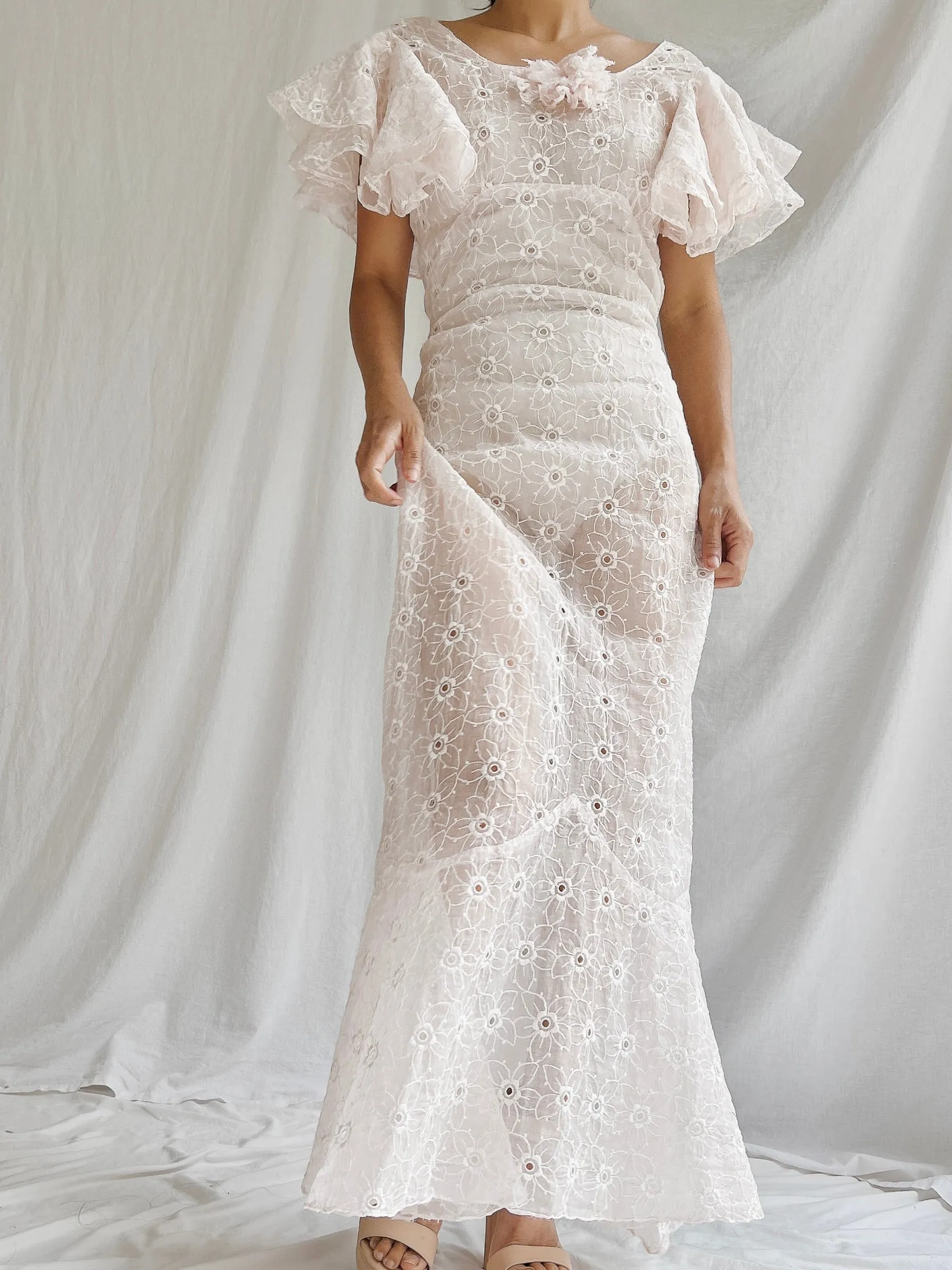 1930s Light Pink Organdy Dress - S