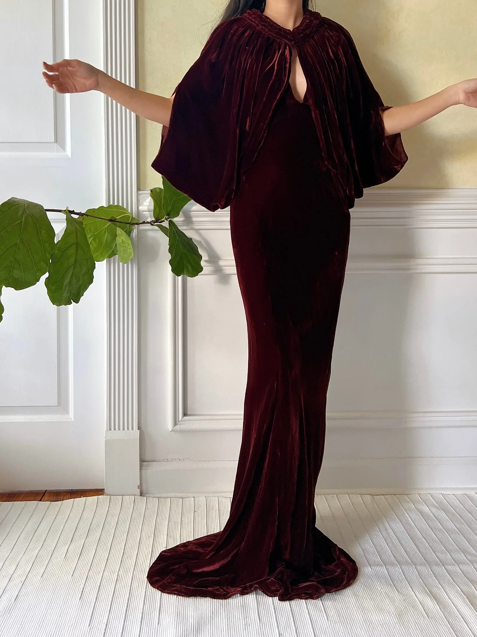 1930s Merlot 2-Piece Silk Velvet Gown - S