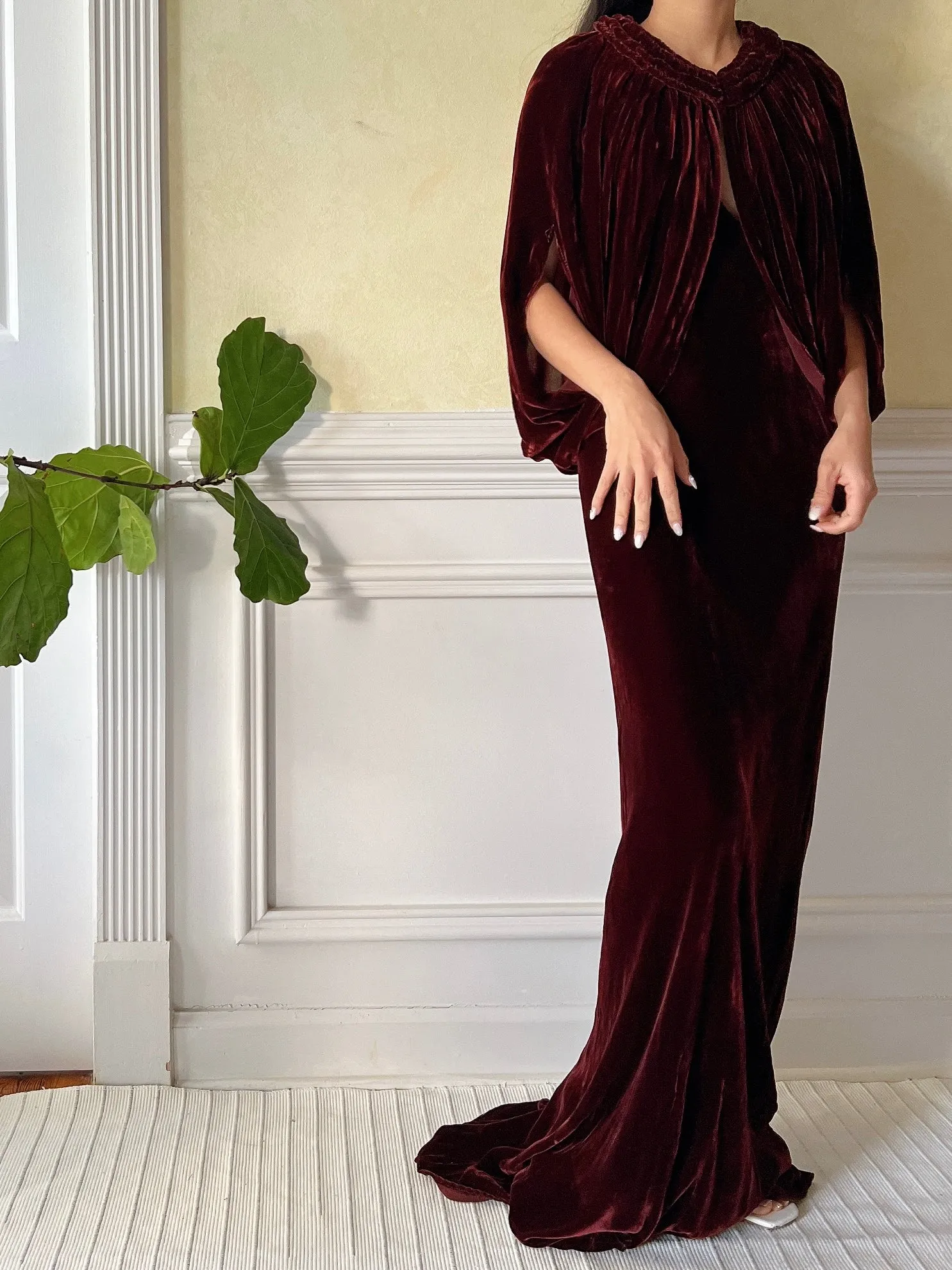 1930s Merlot 2-Piece Silk Velvet Gown - S