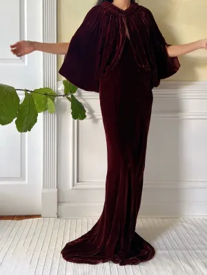 1930s Merlot 2-Piece Silk Velvet Gown - S