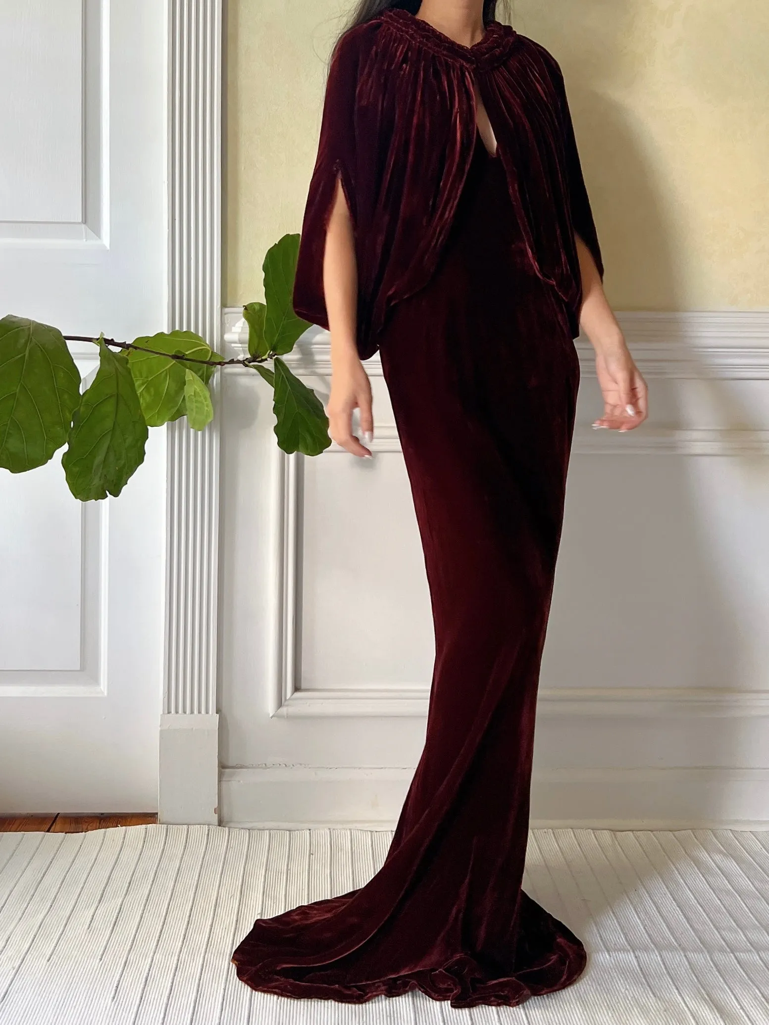 1930s Merlot 2-Piece Silk Velvet Gown - S