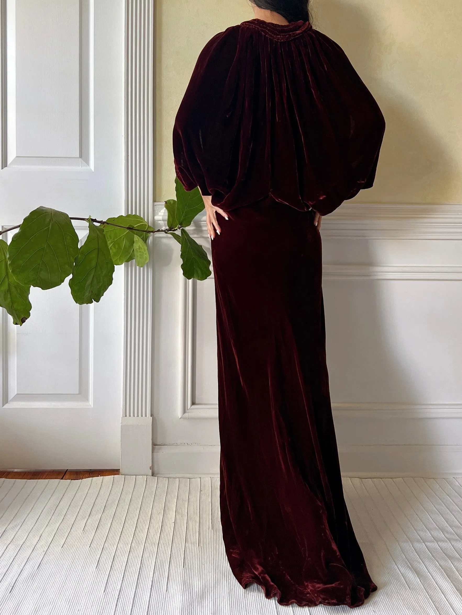 1930s Merlot 2-Piece Silk Velvet Gown - S