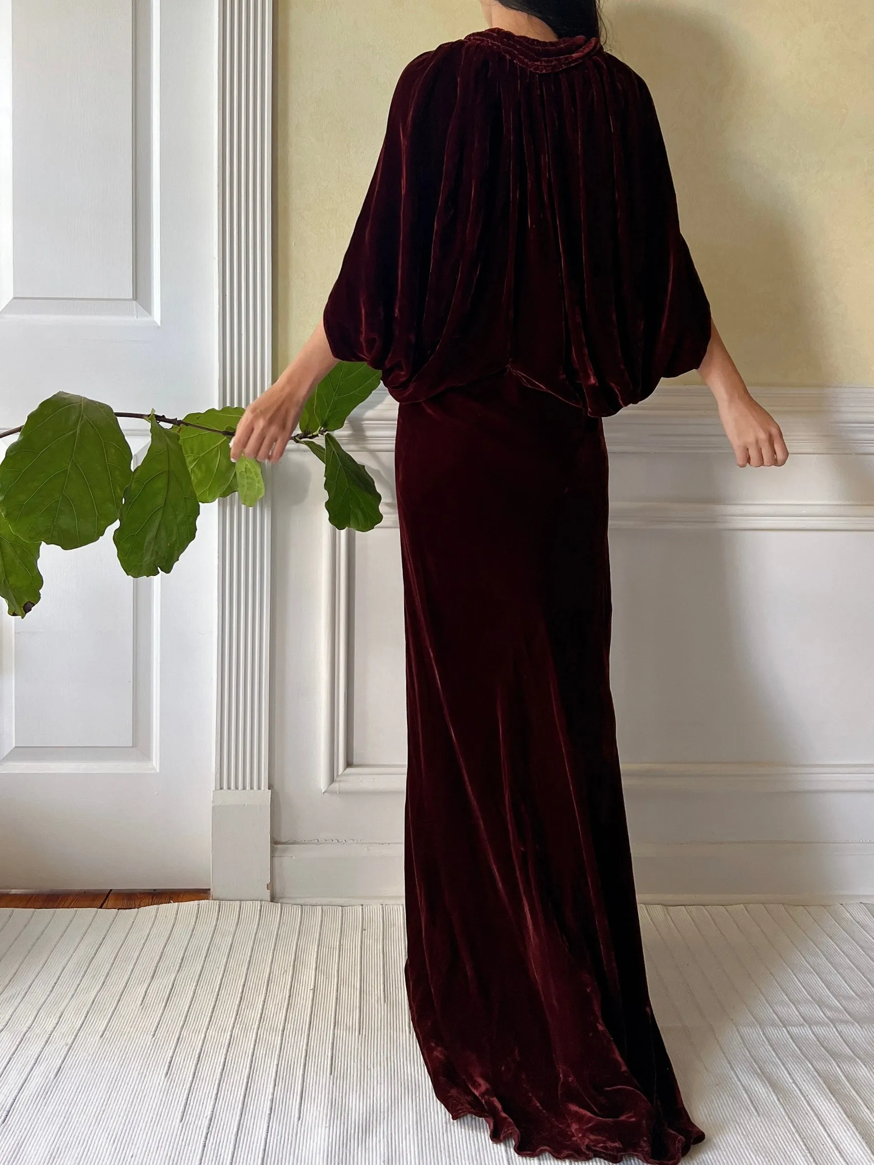 1930s Merlot 2-Piece Silk Velvet Gown - S