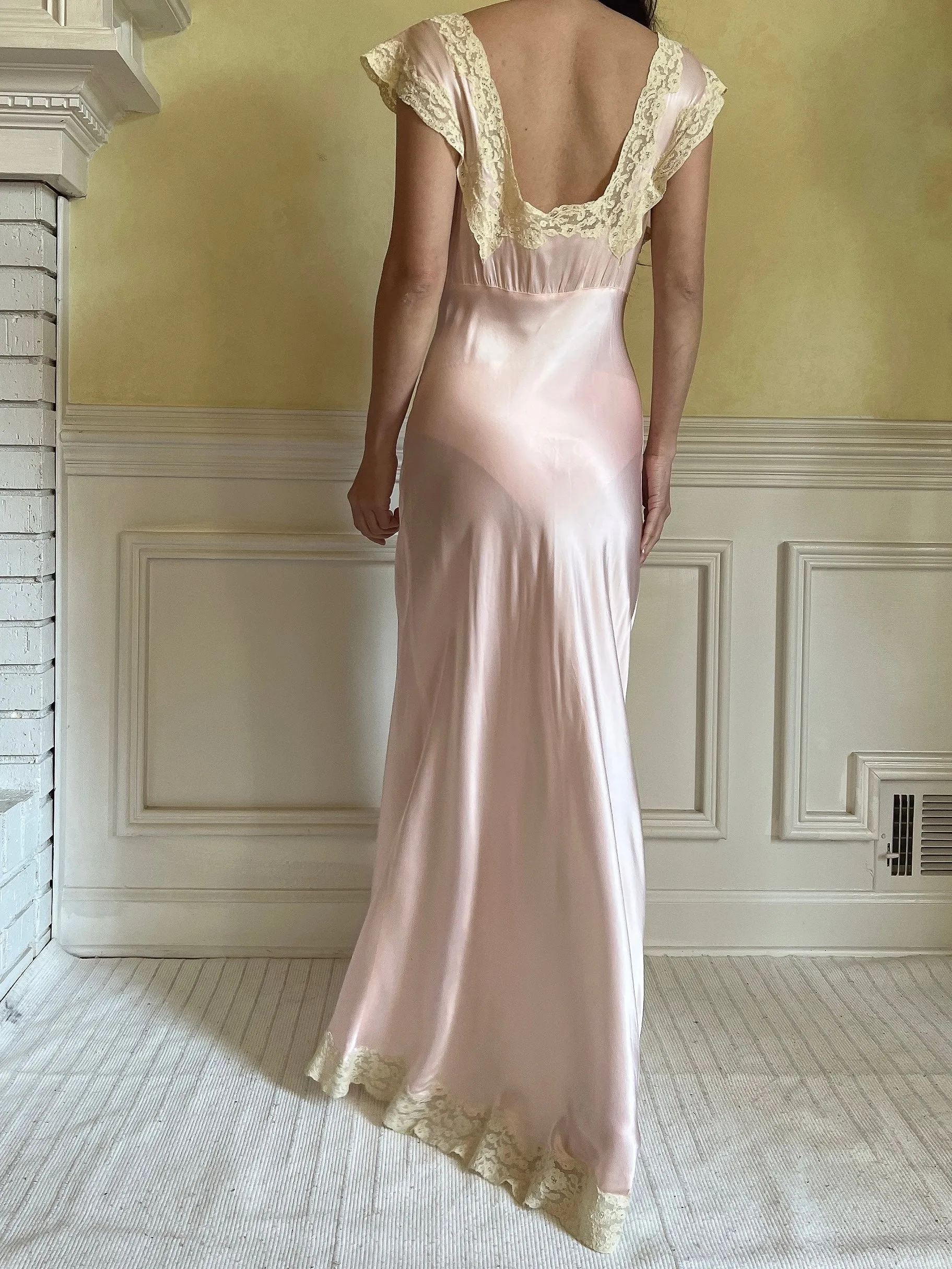 1930s Peach Satin Slip Dress - XS