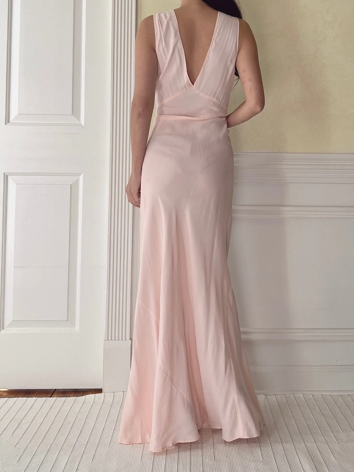 1930s Pink Rayon Slip Gown - S