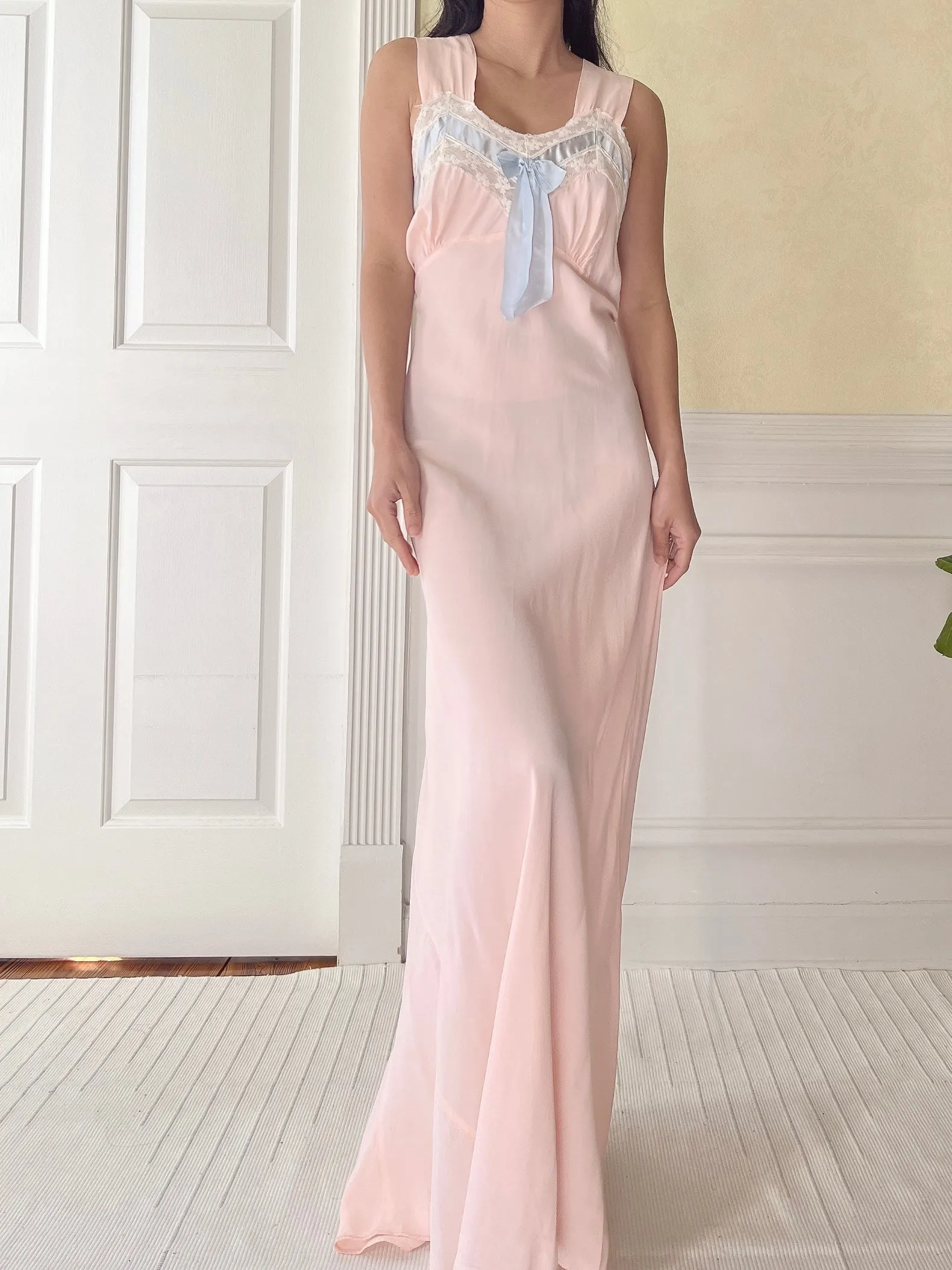 1930s Pink Rayon Slip Gown - S