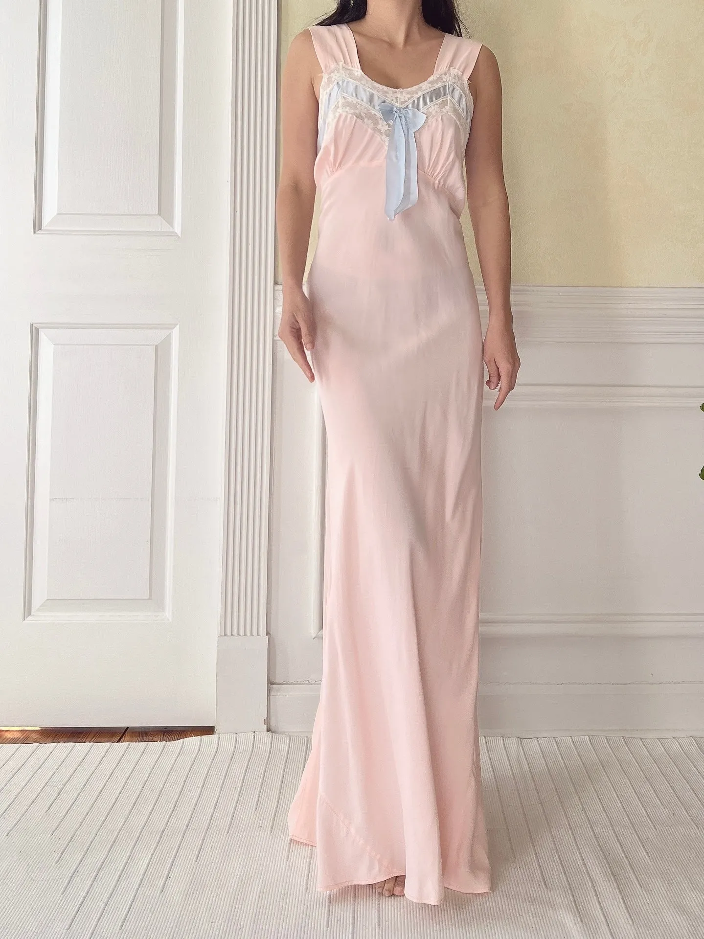 1930s Pink Rayon Slip Gown - S