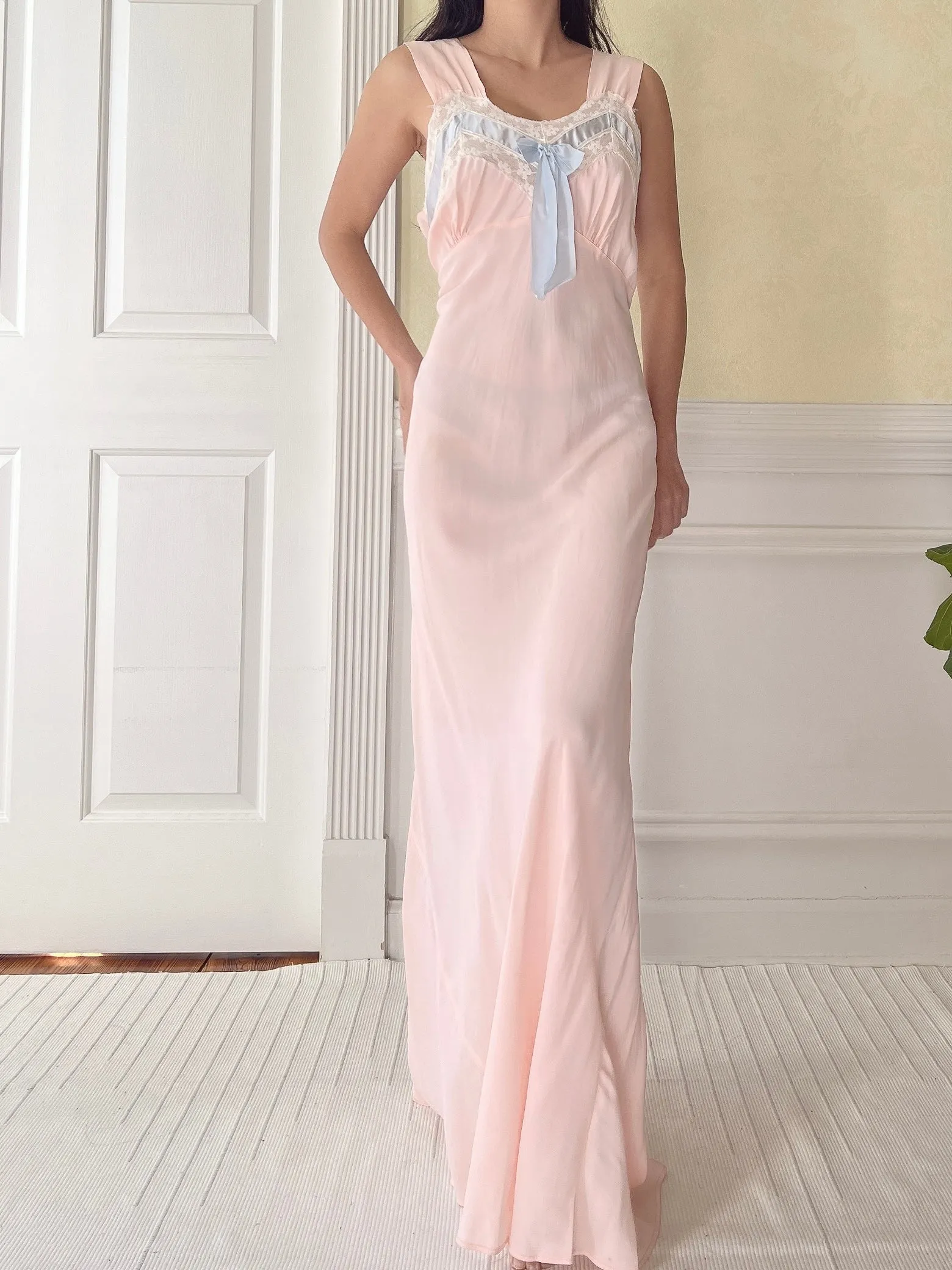 1930s Pink Rayon Slip Gown - S