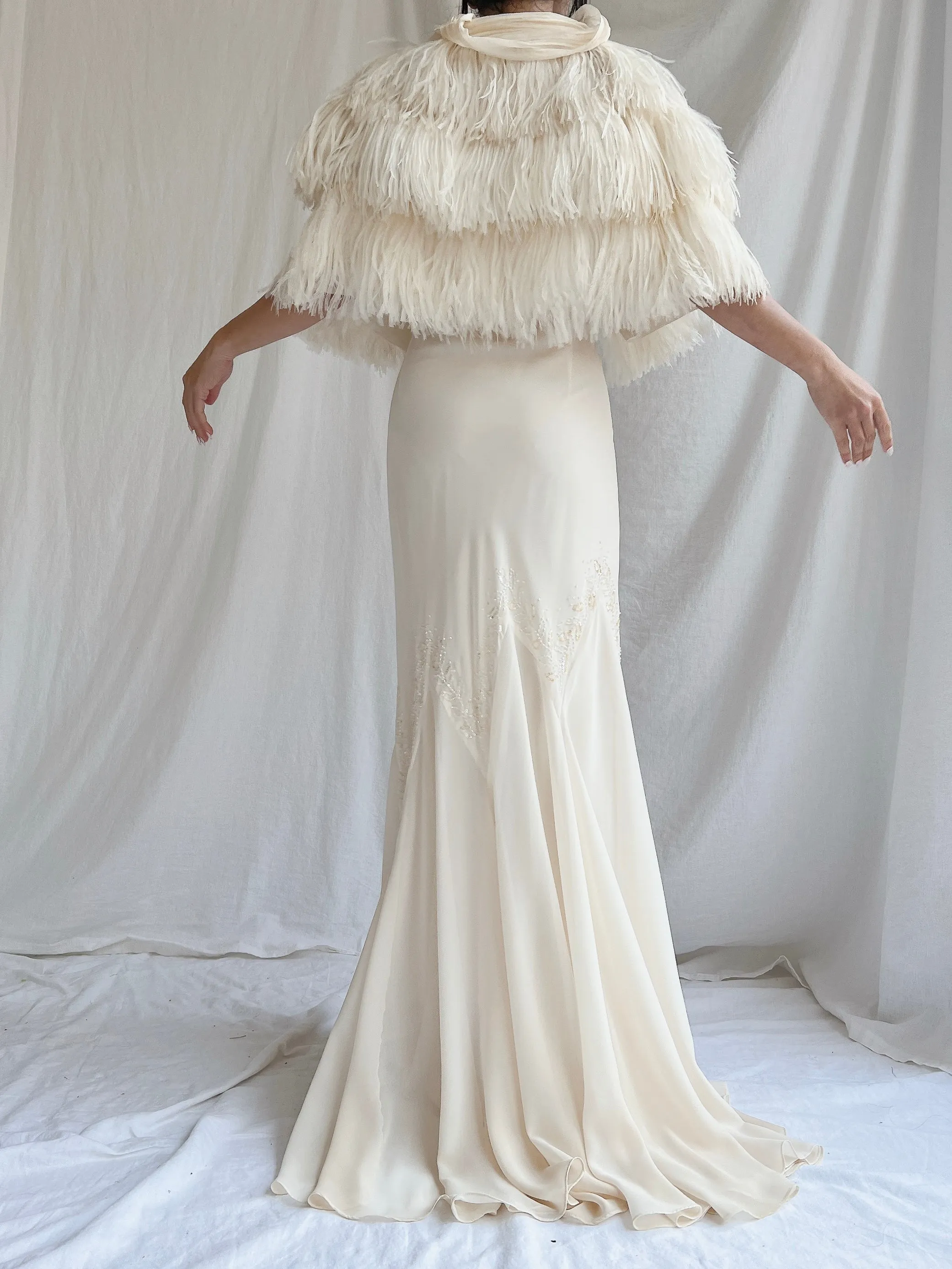 1930s Rayon and Feather Capelet - OSFM