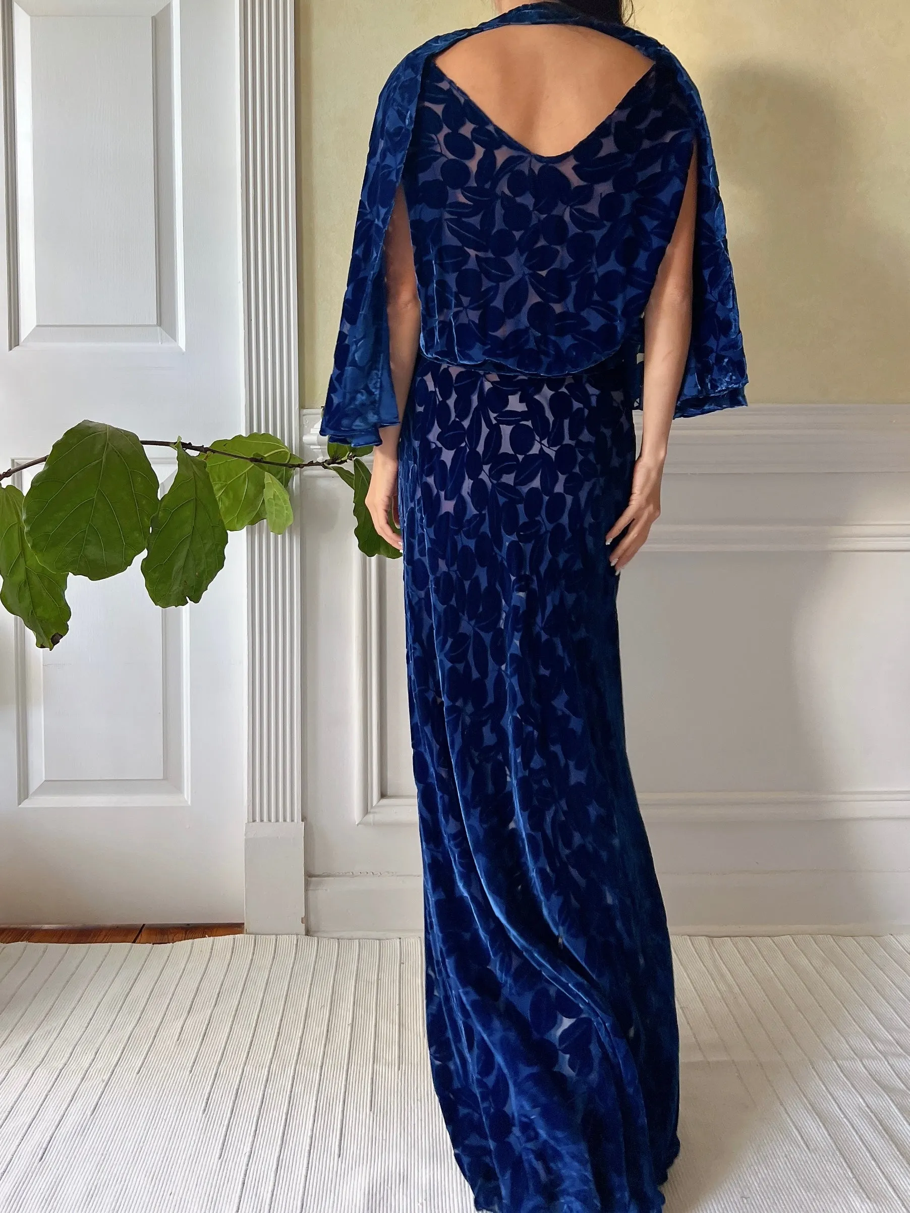 1930s Sapphire Silk Velvet Gown - S/M