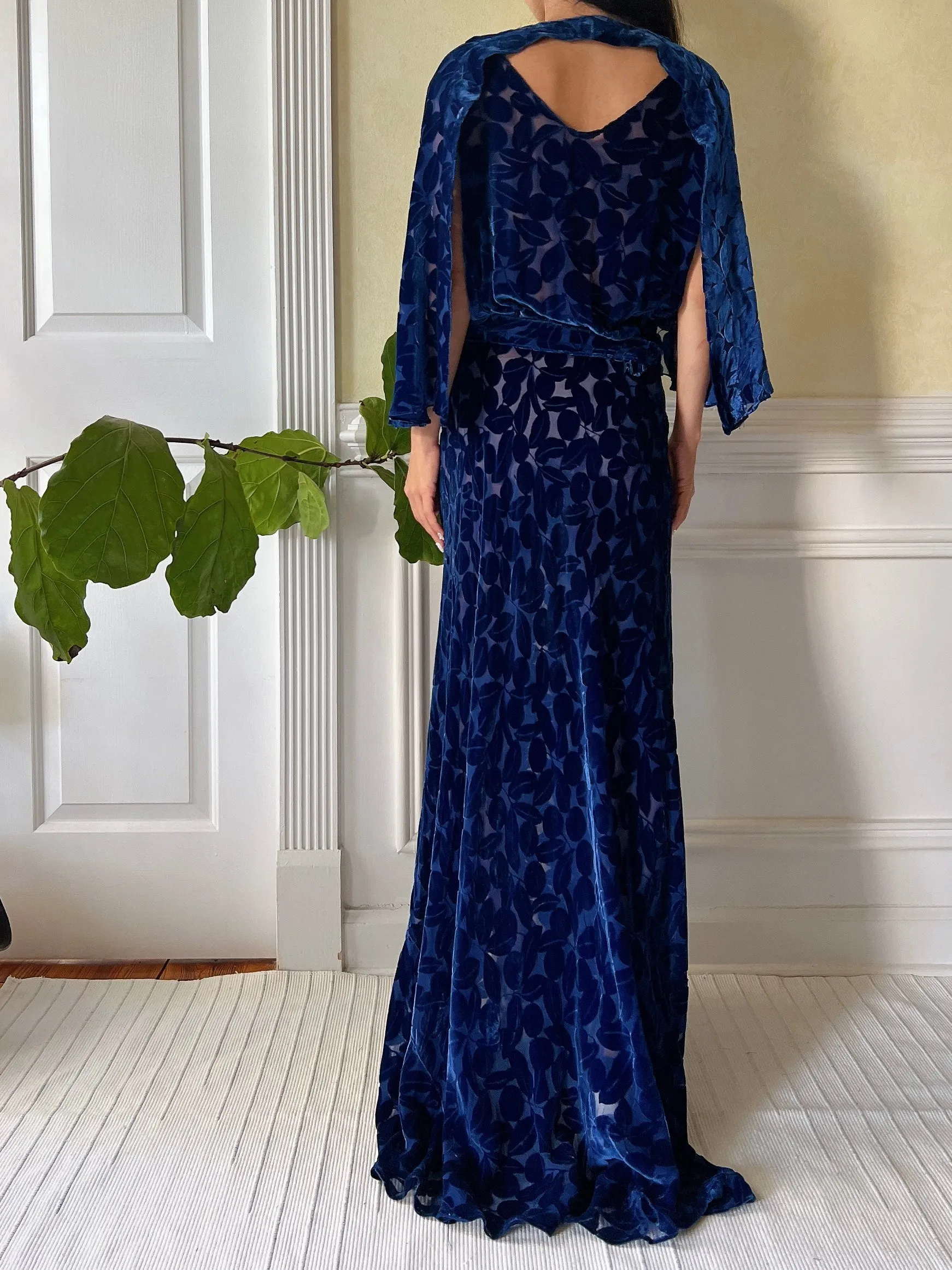 1930s Sapphire Silk Velvet Gown - S/M