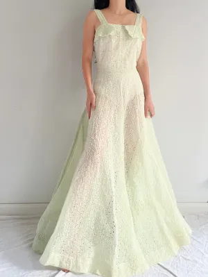 1940s/50s Mint Green Organdy Eyelet Gown - M