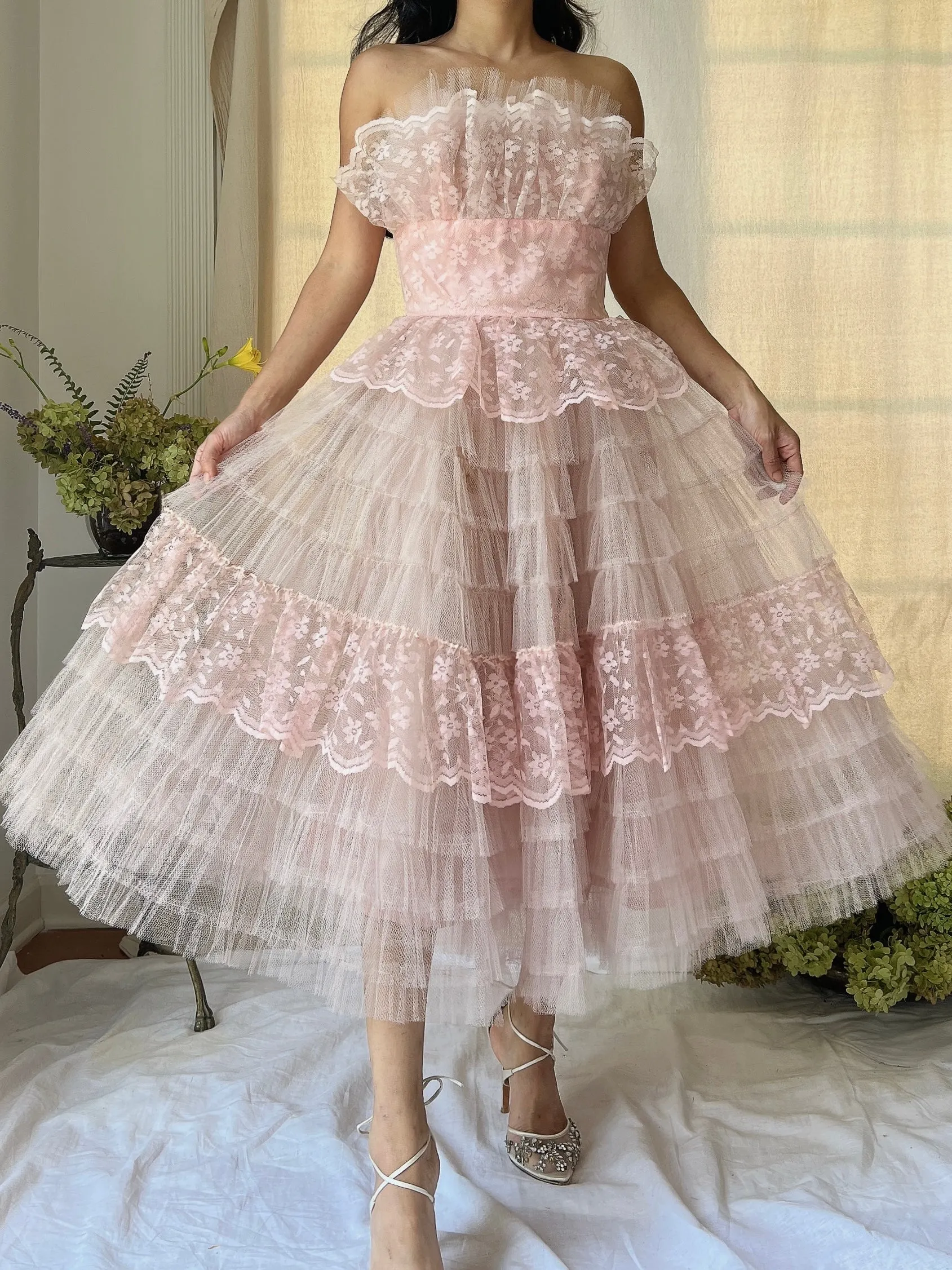 1950s Pink Tulle Dress - XS
