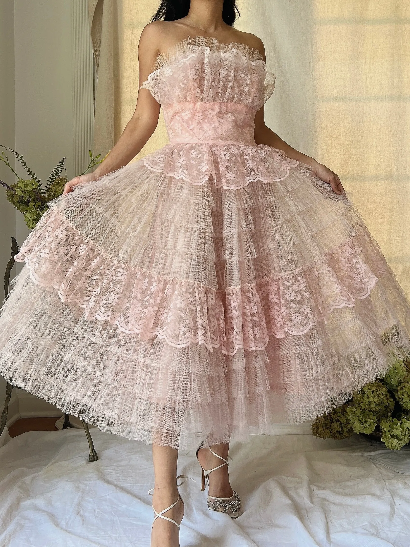 1950s Pink Tulle Dress - XS