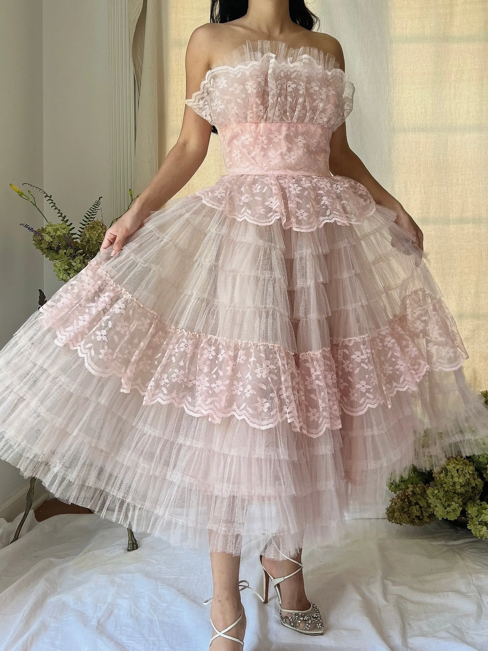 1950s Pink Tulle Dress - XS
