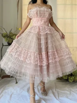 1950s Pink Tulle Dress - XS