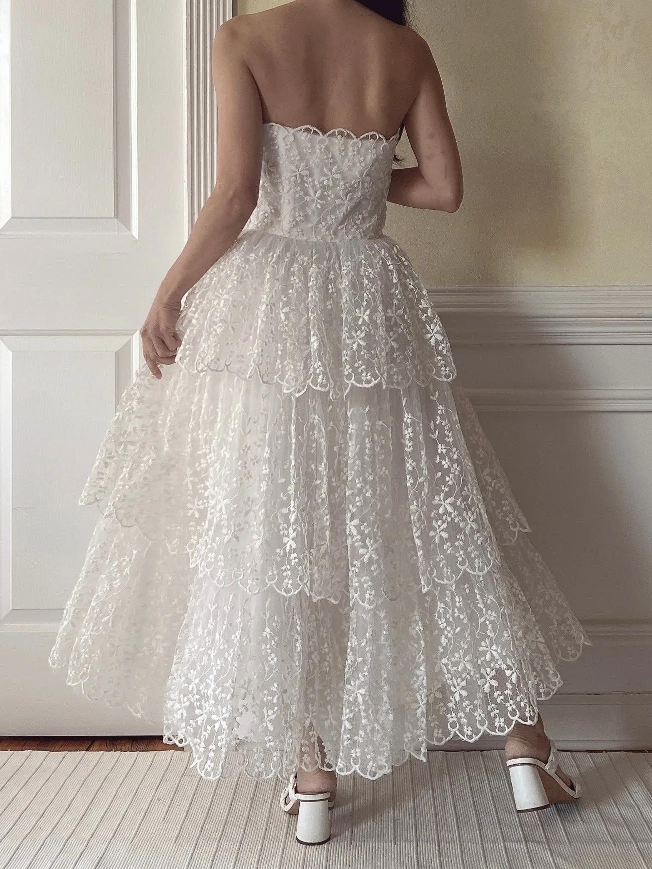 1950s Sweetheart Embroidered Lace Dress - XS