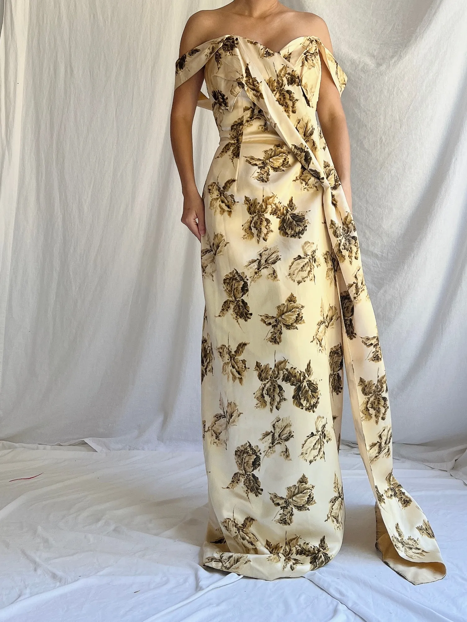1950s Yellow Floral Dress - S