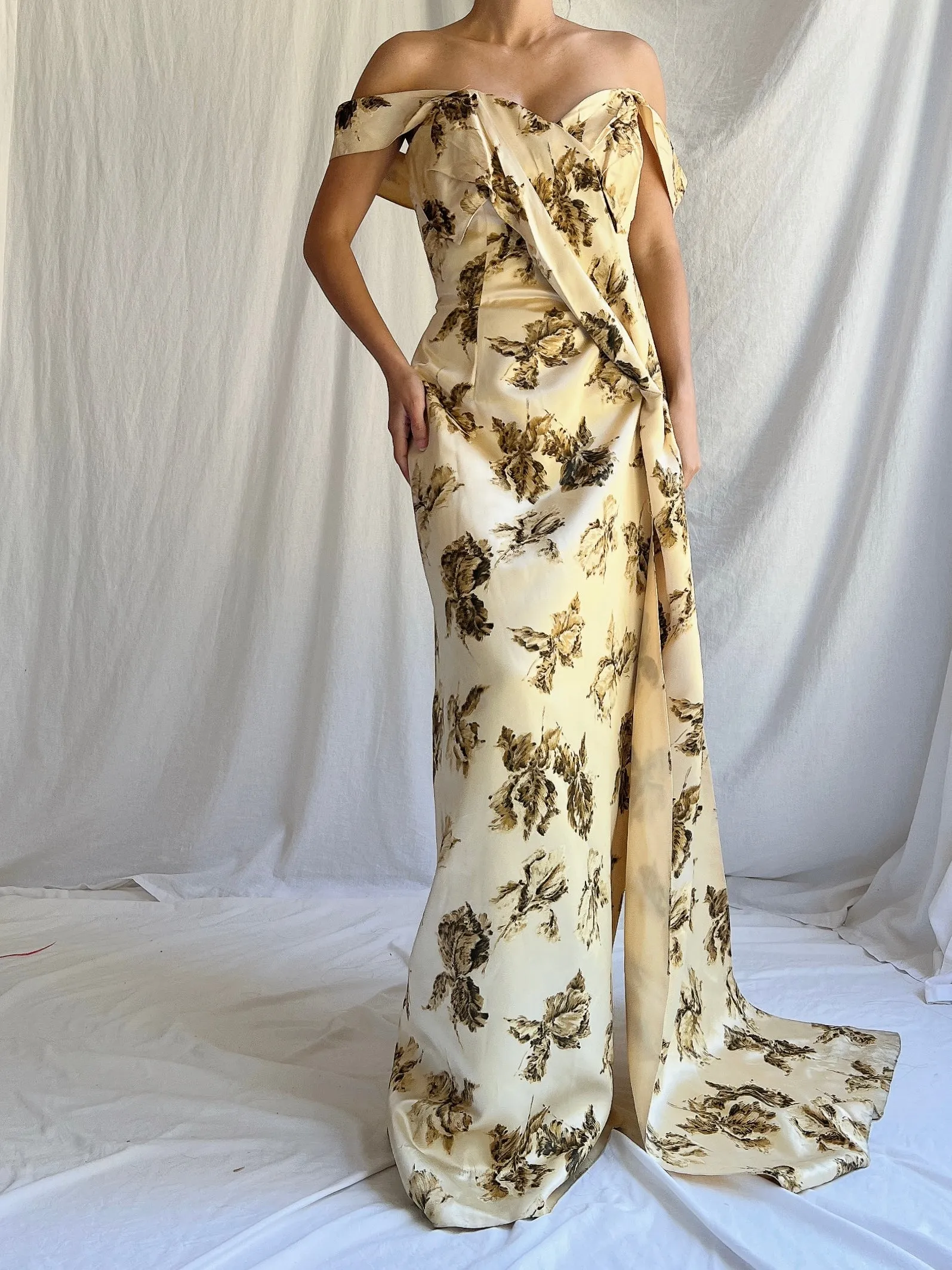1950s Yellow Floral Dress - S
