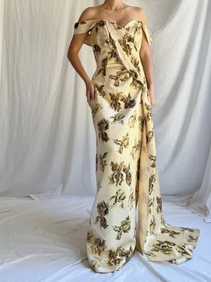 1950s Yellow Floral Dress - S
