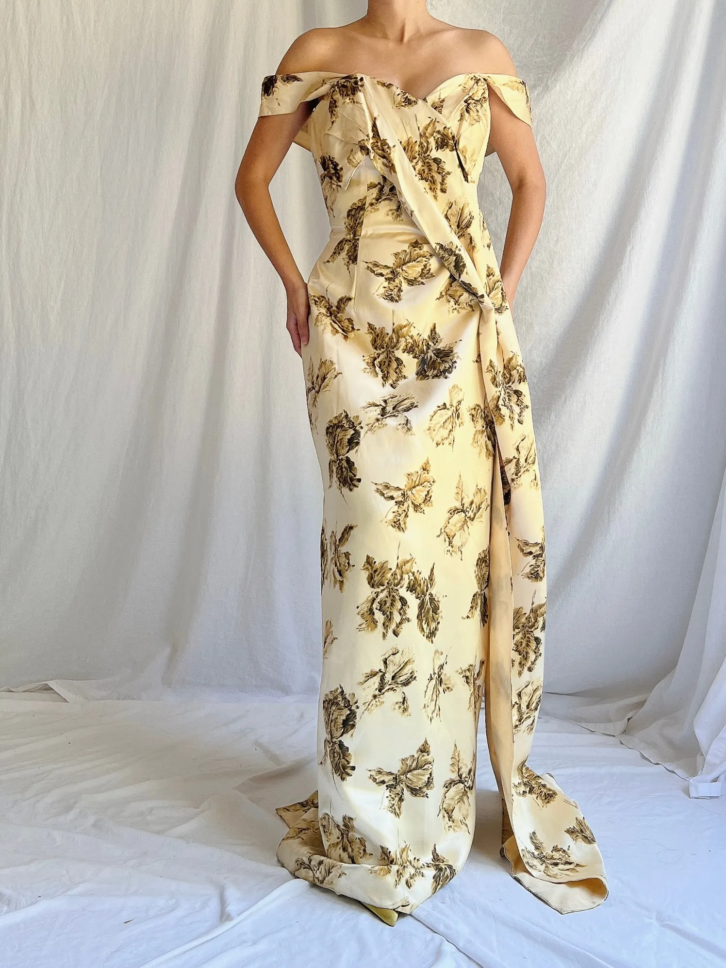 1950s Yellow Floral Dress - S