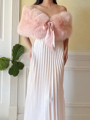 1960s Blush Fox Fur Stole with Silk Ribbons - OSFM