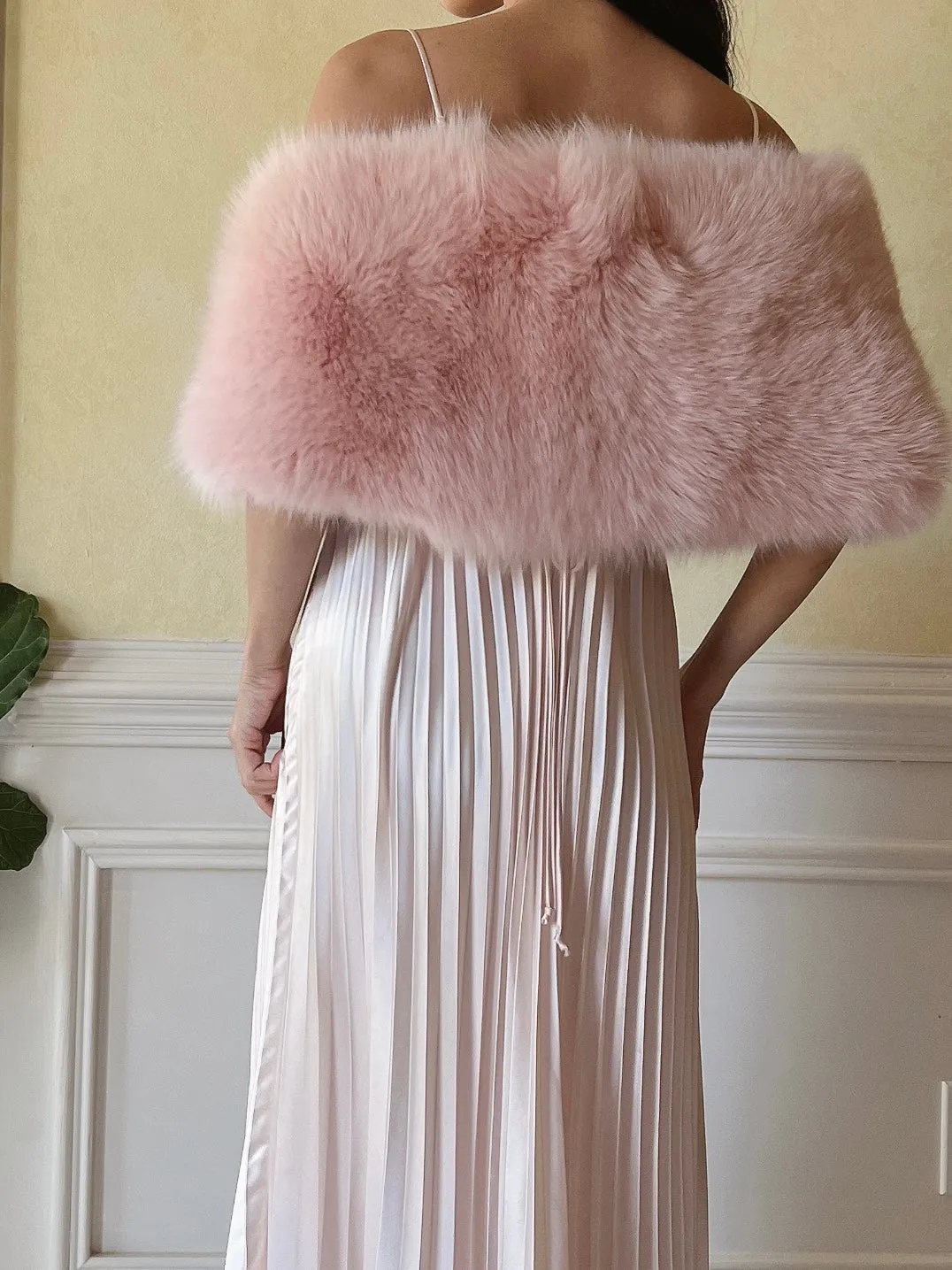 1960s Blush Fox Fur Stole with Silk Ribbons - OSFM