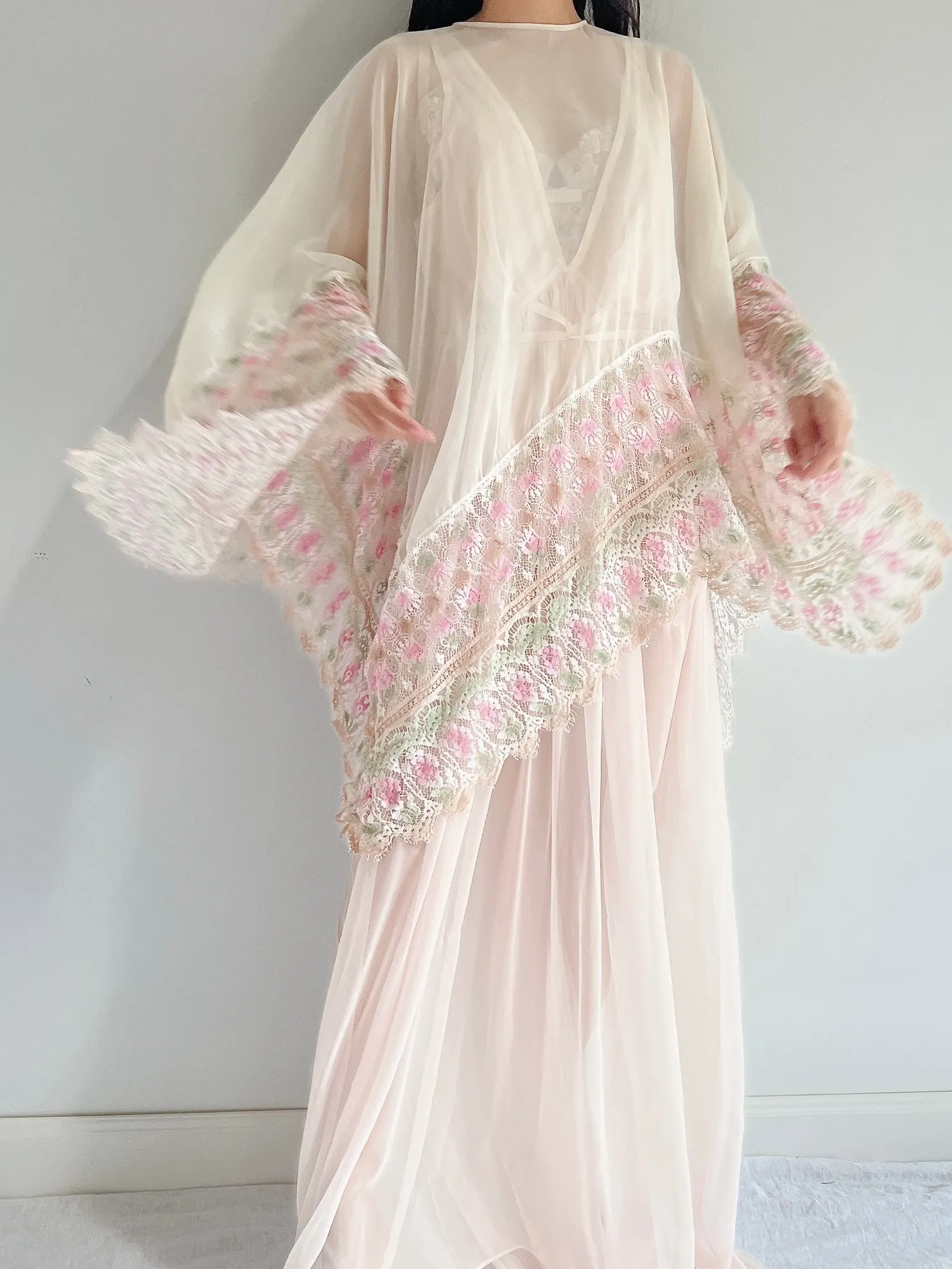 1960s Chiffon and Crochet Asymmetrical Cape - OSFM