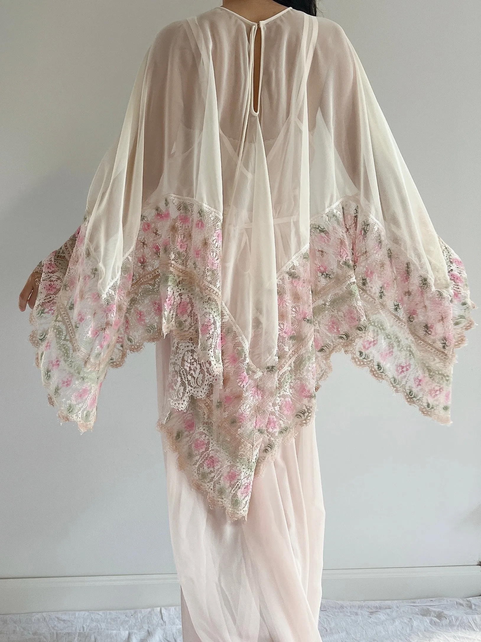 1960s Chiffon and Crochet Asymmetrical Cape - OSFM