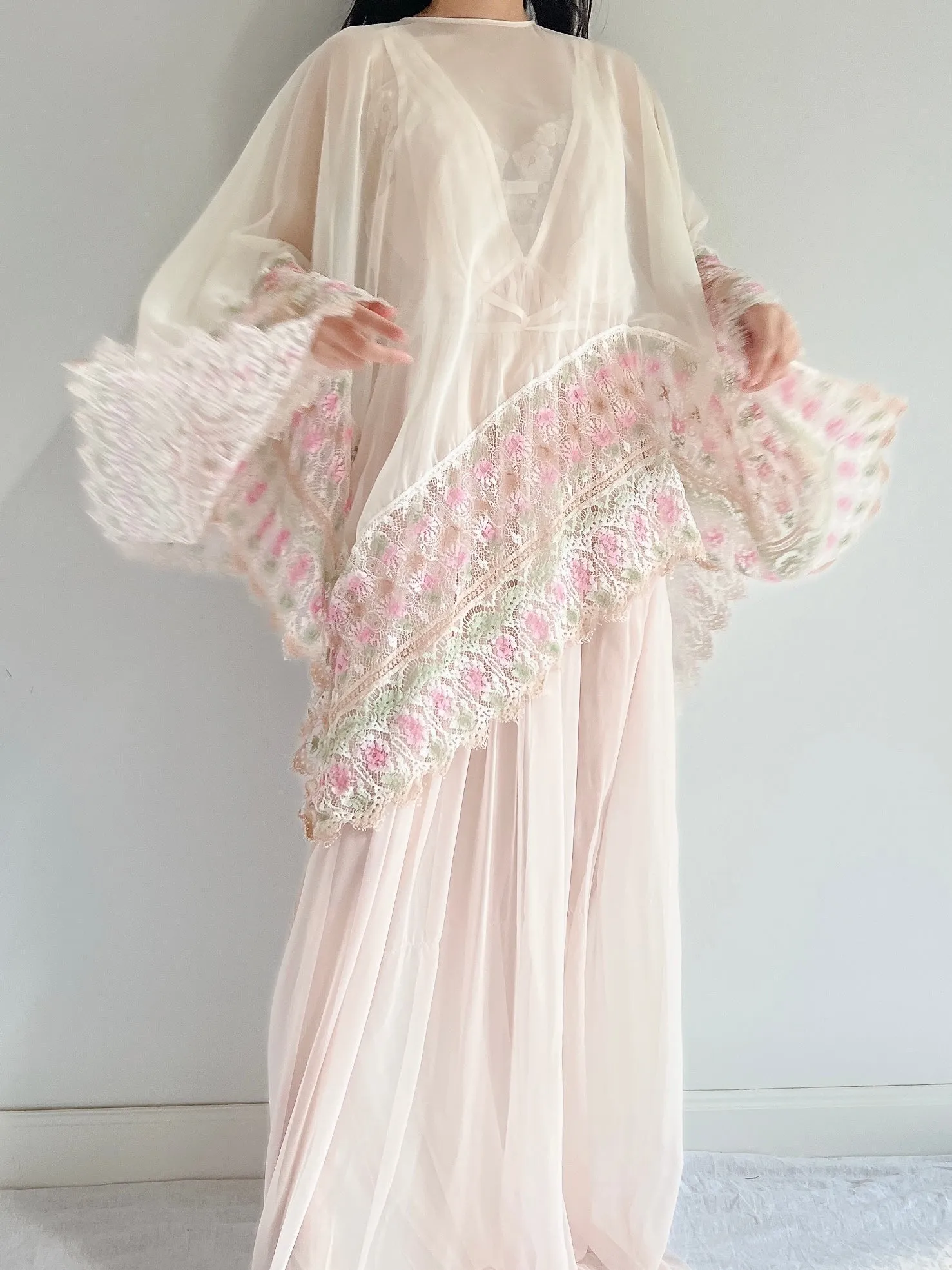 1960s Chiffon and Crochet Asymmetrical Cape - OSFM