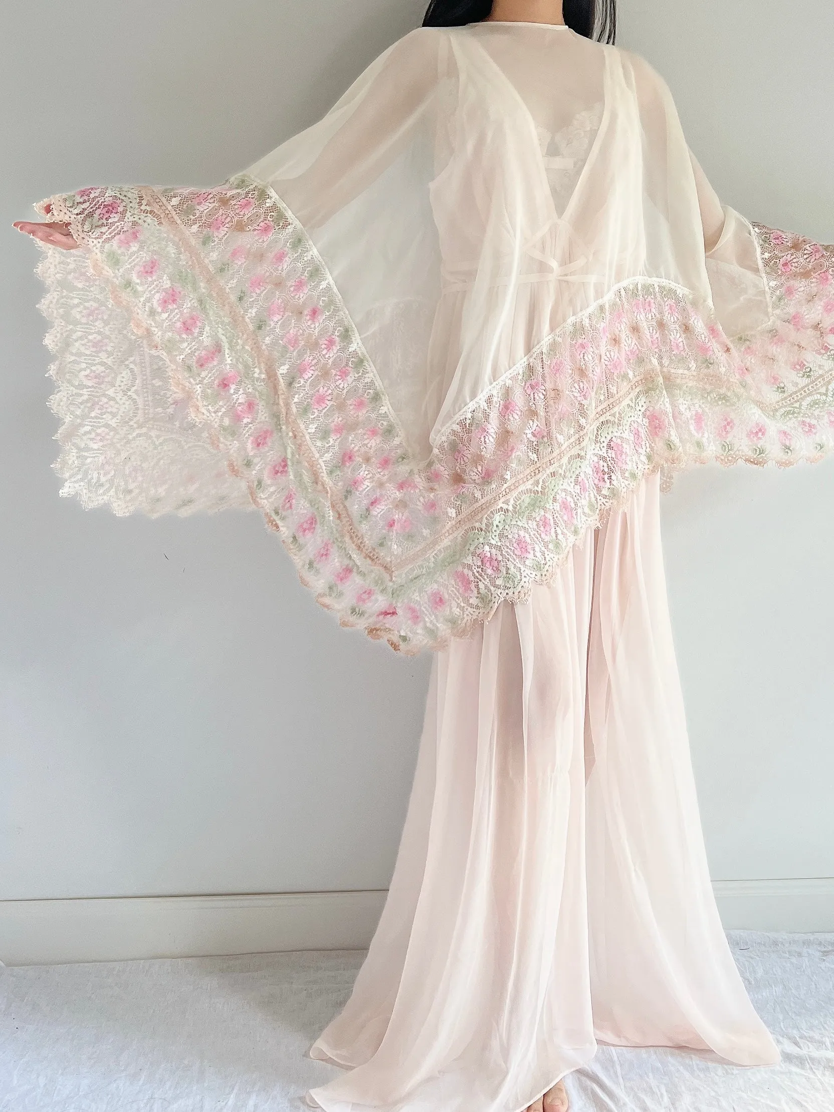 1960s Chiffon and Crochet Asymmetrical Cape - OSFM