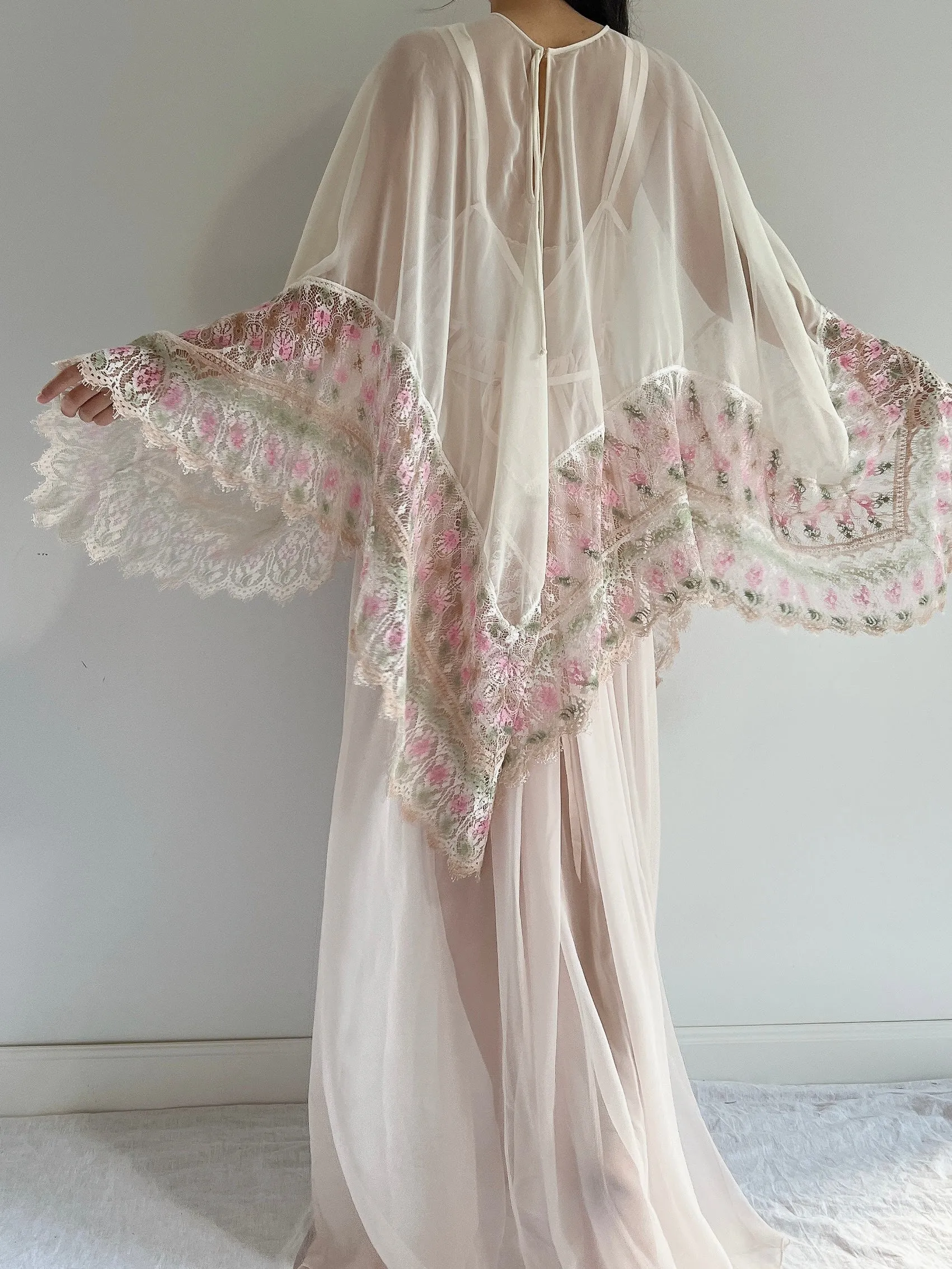 1960s Chiffon and Crochet Asymmetrical Cape - OSFM