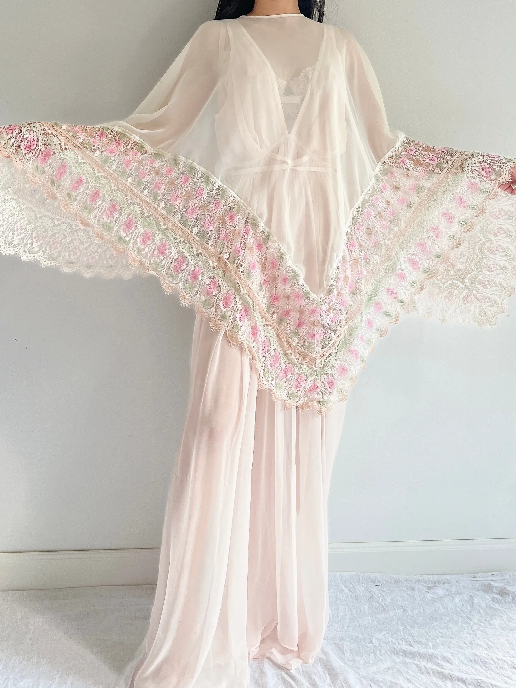 1960s Chiffon and Crochet Asymmetrical Cape - OSFM