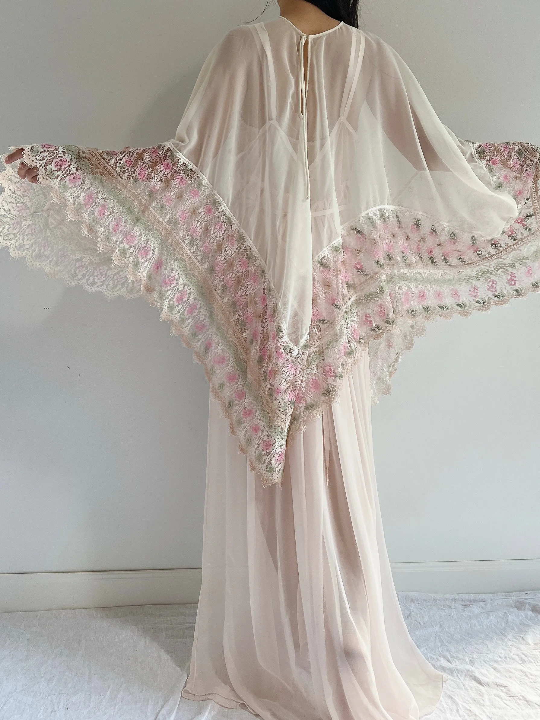 1960s Chiffon and Crochet Asymmetrical Cape - OSFM