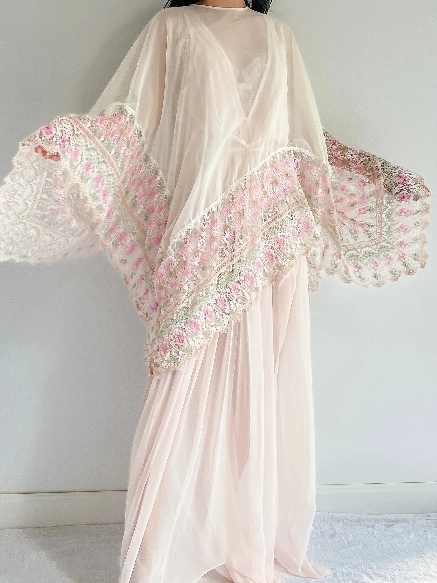 1960s Chiffon and Crochet Asymmetrical Cape - OSFM