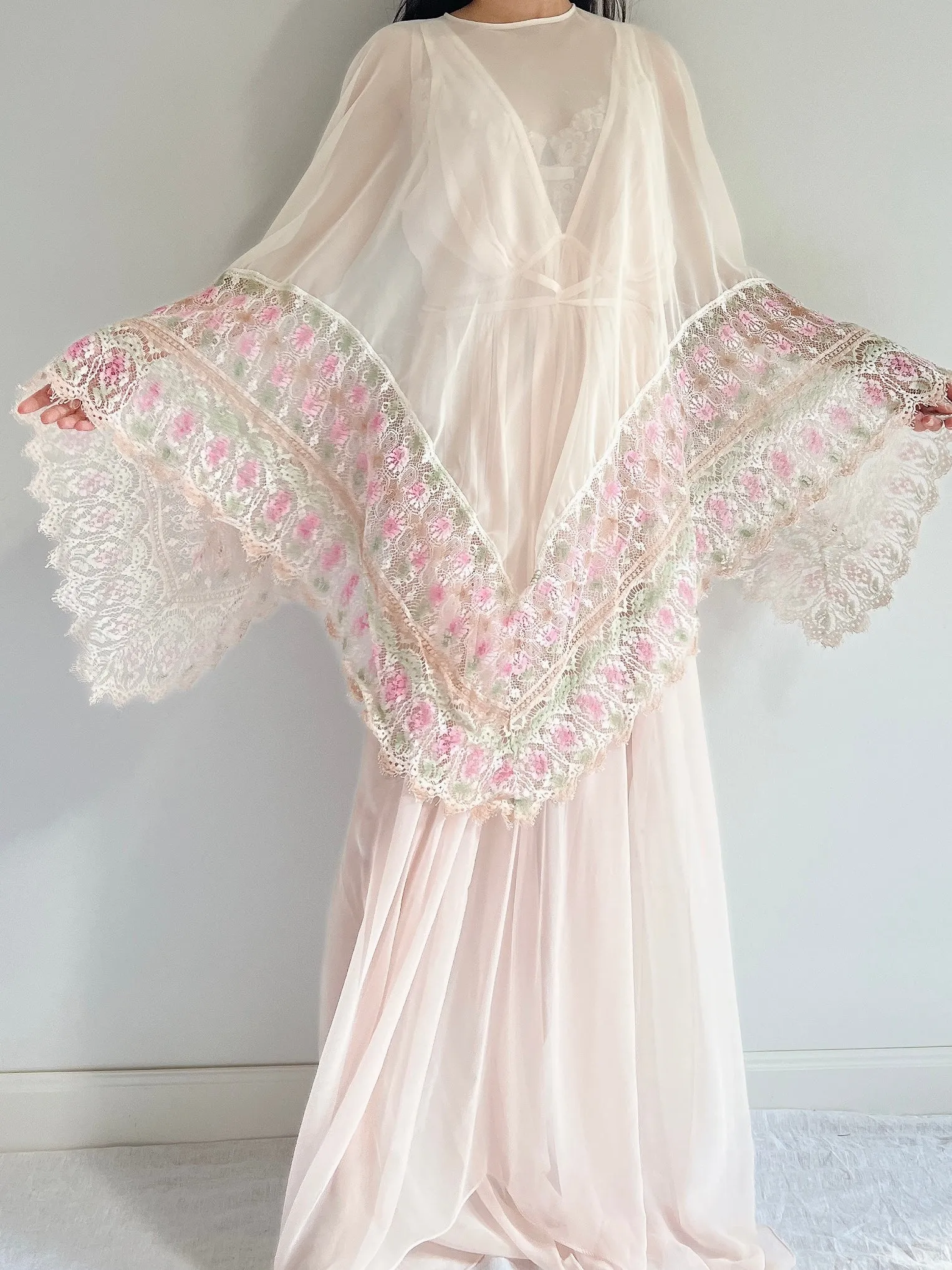1960s Chiffon and Crochet Asymmetrical Cape - OSFM