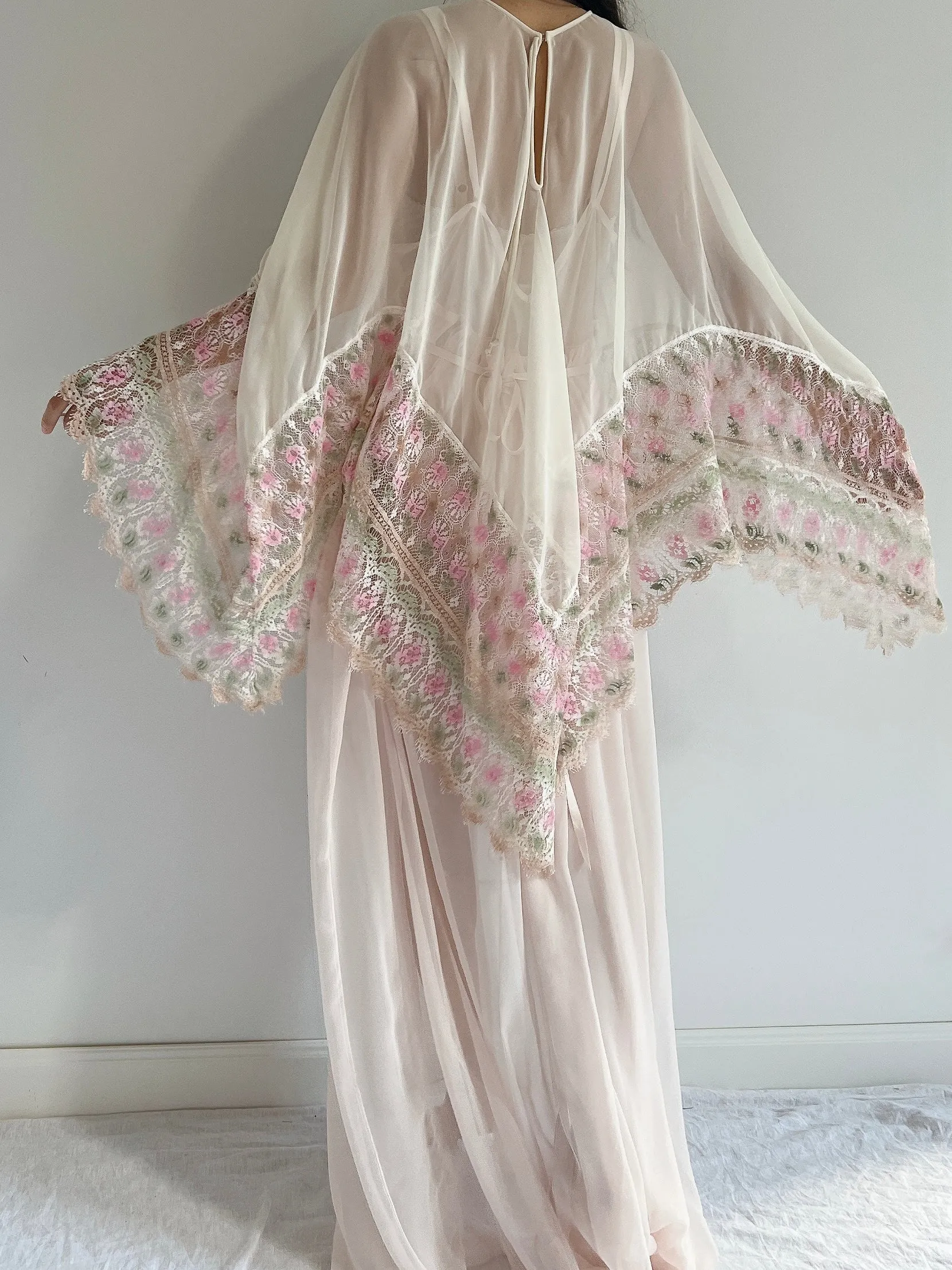 1960s Chiffon and Crochet Asymmetrical Cape - OSFM