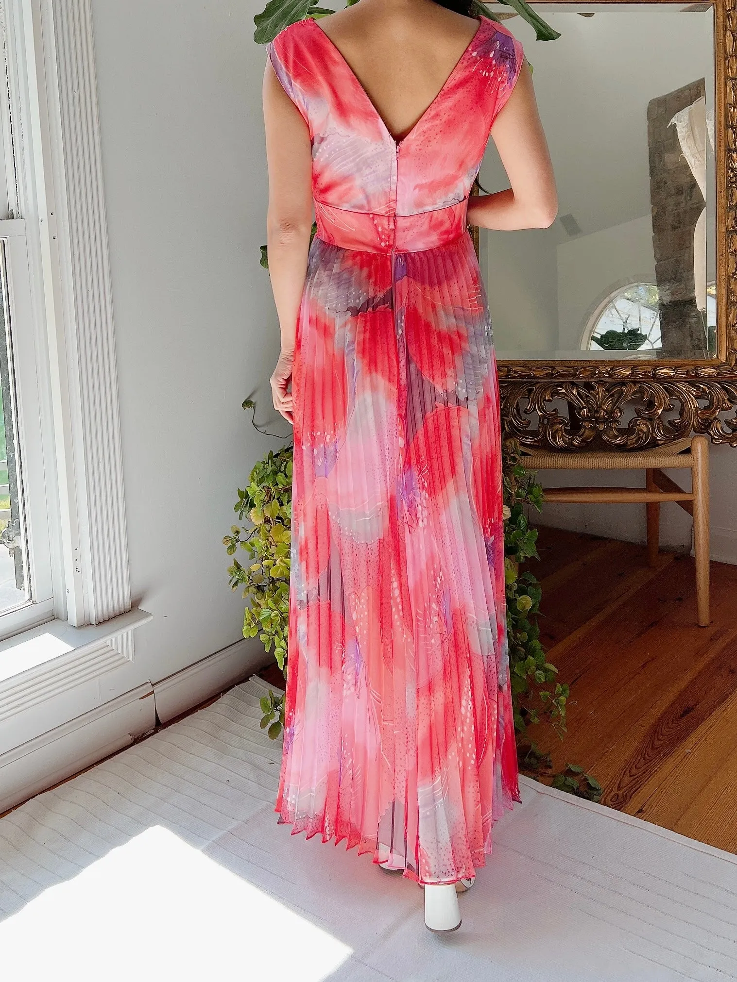 1960s Chiffon Red Abstract Dress - M