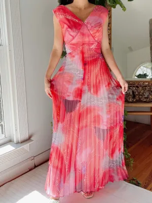 1960s Chiffon Red Abstract Dress - M
