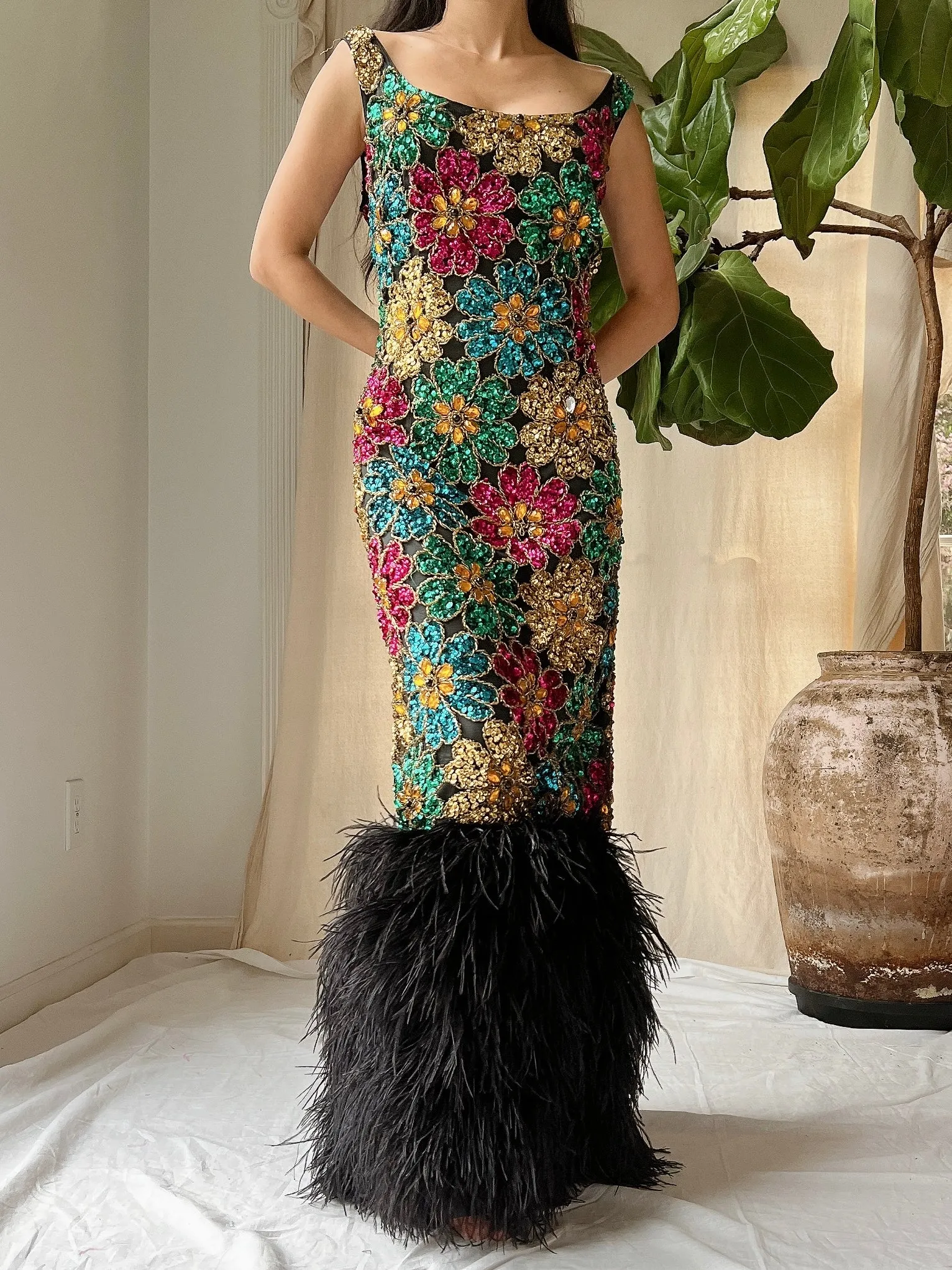 1960s Couture Feathered Gown - S/M