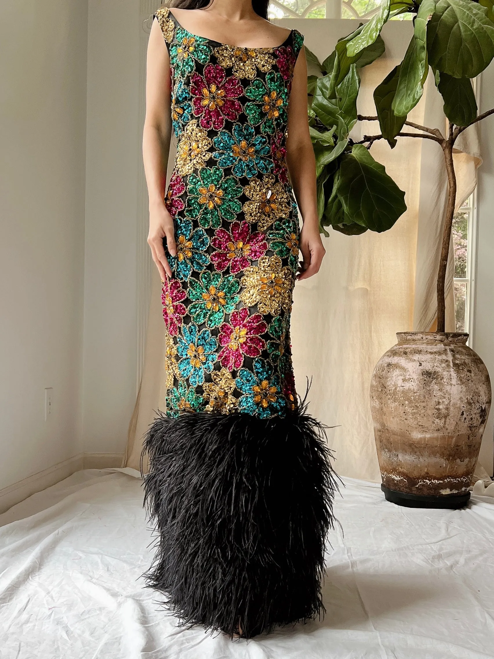 1960s Couture Feathered Gown - S/M