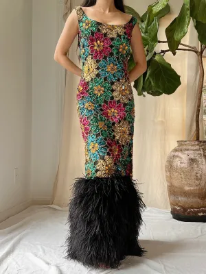 1960s Couture Feathered Gown - S/M