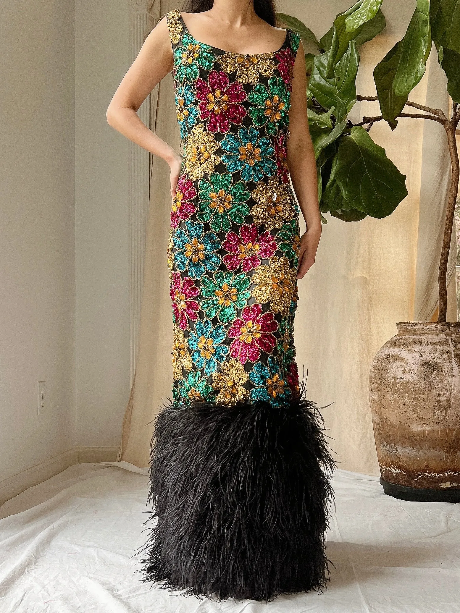 1960s Couture Feathered Gown - S/M