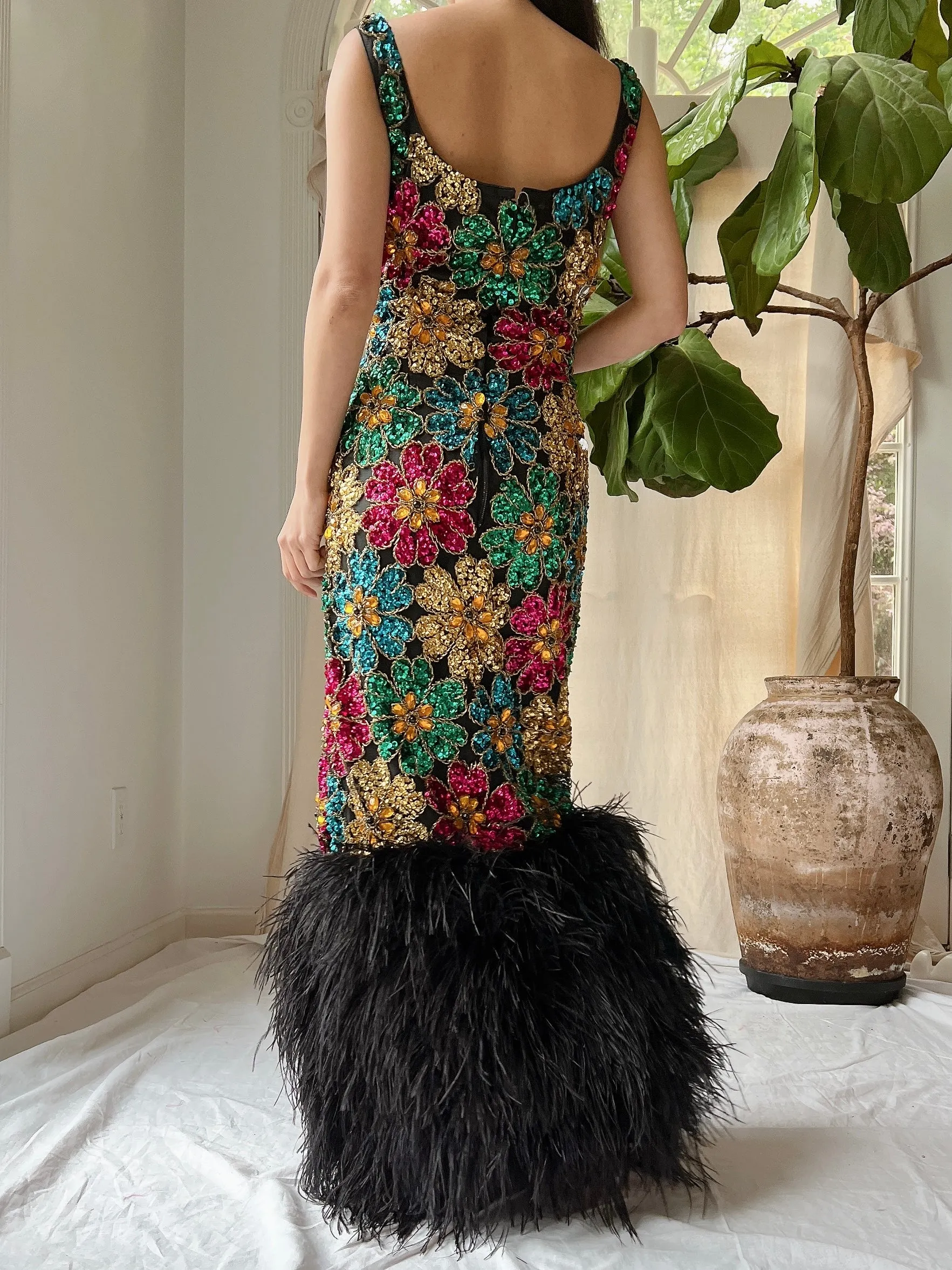 1960s Couture Feathered Gown - S/M